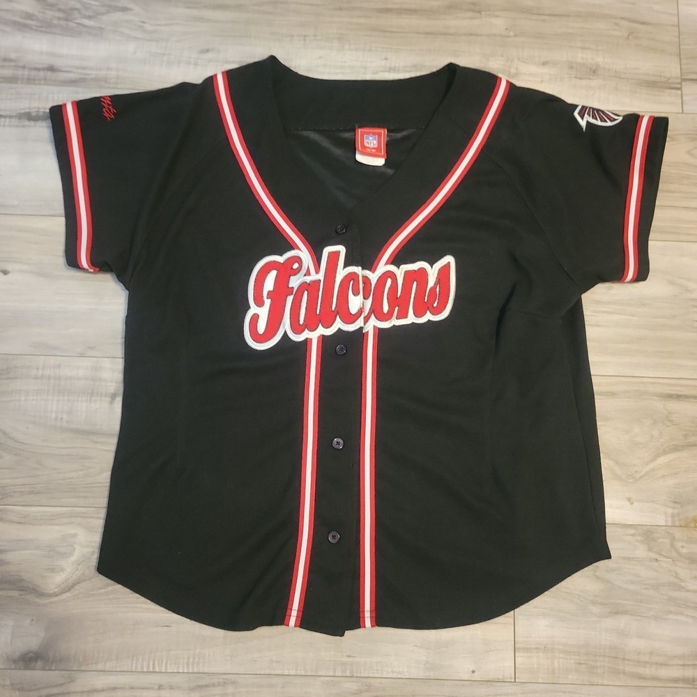 Atlanta Falcons Jersey Womens Black V-Neck Button Up NFL Football Sewn